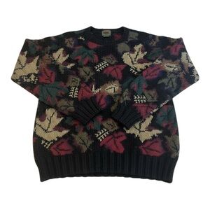 Vintage Boston Traders Fall Leaf Sweater XL Chunky Knit 90s Grandpa Pullover RD1